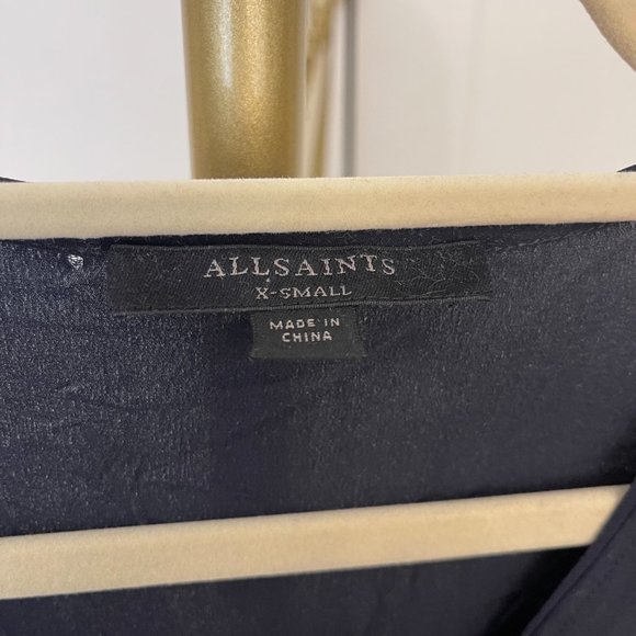 ALLSAINTS Alia 100% Silk Blouse, Navy, Size XS - Picture 4 of 7